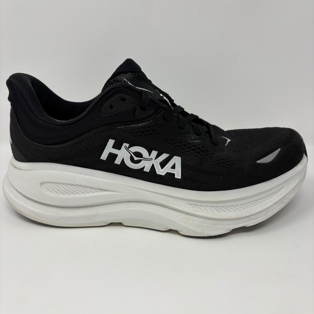 Hoka Bondi 9 Wide Mens Size 8 2E Black White Athletic Running Shoes (1162013)